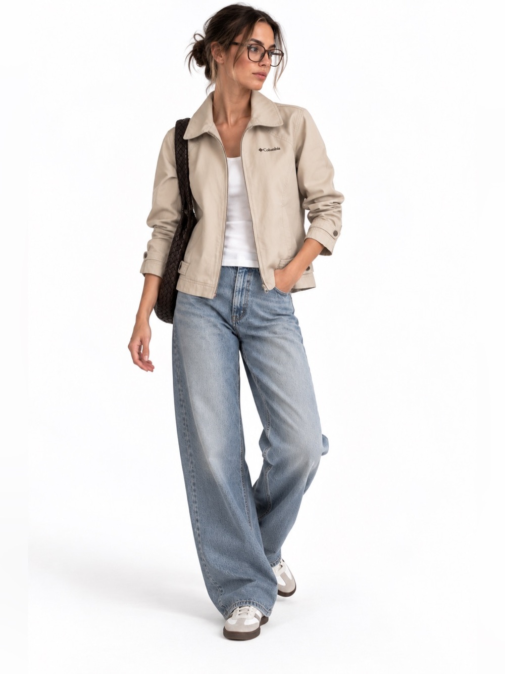 Columbia Vintage Beige Cotton Utility Zip Front Lightweight Jacket Women’s L